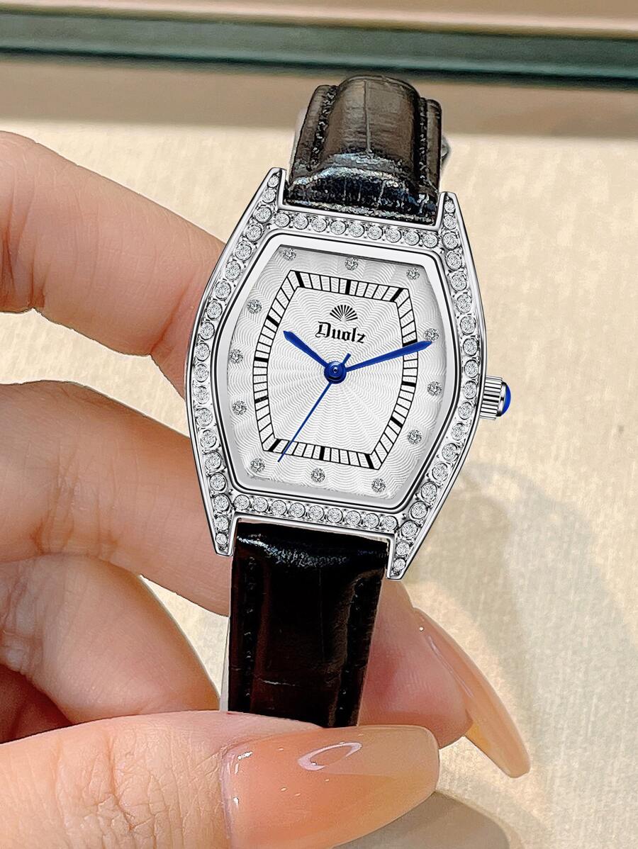 Duolz Rhinestone Decor Tonneau Pointer Quartz Watch Holiday