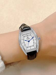 Duolz Rhinestone Decor Tonneau Pointer Quartz Watch Holiday