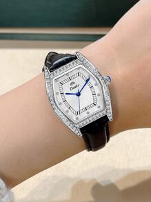 Duolz Rhinestone Decor Tonneau Pointer Quartz Watch Holiday