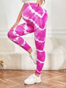 SHEIN Maternity Tie Dye High Waisted Leggings - Purple - View 1