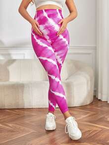 SHEIN Maternity Tie Dye High Waisted Leggings - Purple - View 3