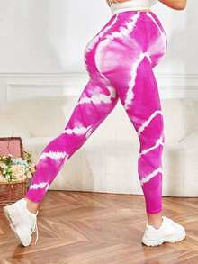 SHEIN Maternity Tie Dye High Waisted Leggings - Purple - View 4