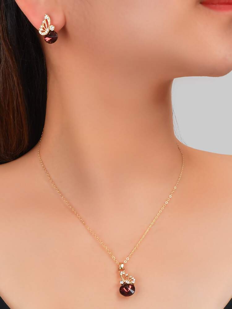 3pcs Rhinestone Butterfly Decor Jewelry Set