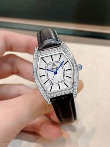 Duolz Rhinestone Decor Tonneau Pointer Quartz Watch Holiday