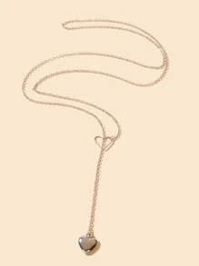 愛心裝飾Y字項鍊 - 銀色 - 查看 2