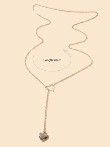 愛心裝飾Y字項鍊 - 銀色 - 查看 3