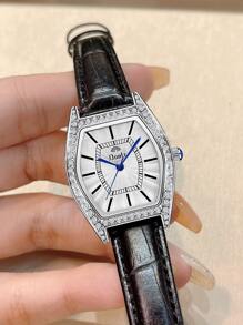 Duolz Rhinestone Decor Tonneau Pointer Quartz Watch Holiday
