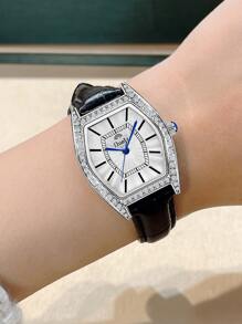 Duolz Rhinestone Decor Tonneau Pointer Quartz Watch Holiday