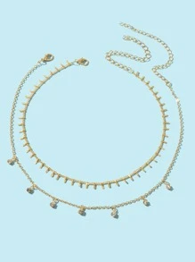 2pcs Gold-Tone Minimalist Necklace Set - Yellow Gold - View 2