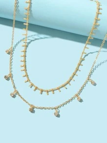 2pcs Gold-Tone Minimalist Necklace Set - Yellow Gold - View 4
