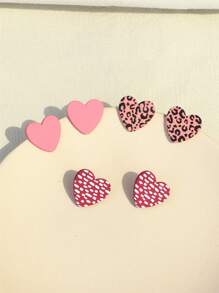 3 đôi bông tai trái tim - Nhiều màu - Xem 6