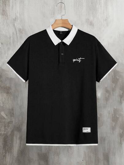 Guys Letter Graphic Patched Detail Polo Shirt
