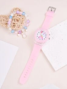 Đồng hồ đeo tay thạch anh mặt in hình thỏ 1 cái cho trẻ em và vòng đeo tay 1 cái - Hồng - Xem 3