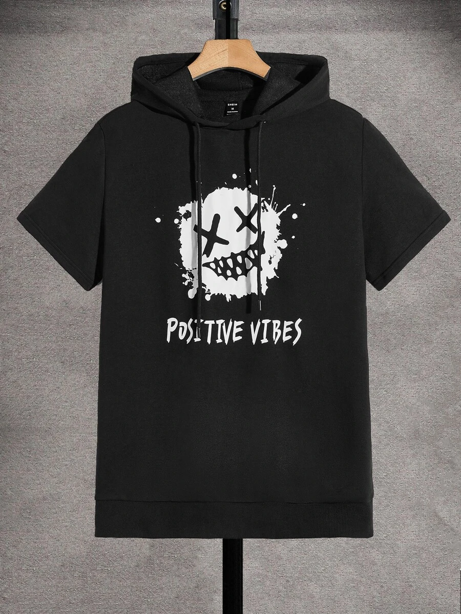 Manfinity Men Cartoon & Letter Graphic Drawstring Hoodie - Black - View 1