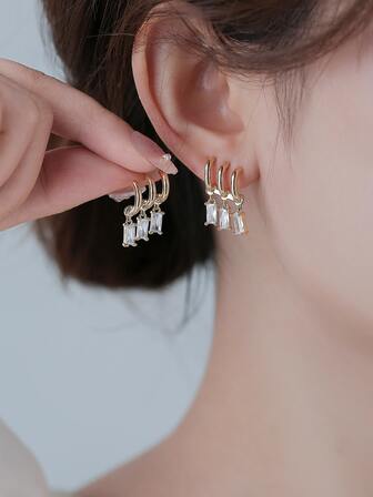 2入組方晶鋯石裝飾耳環