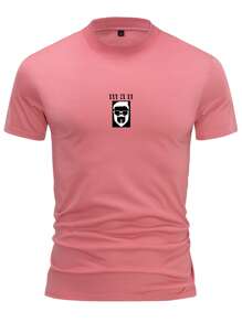 Manfinity Homme 男士字母任務圖案小高領T恤 - 珊瑚粉 - 查看 1