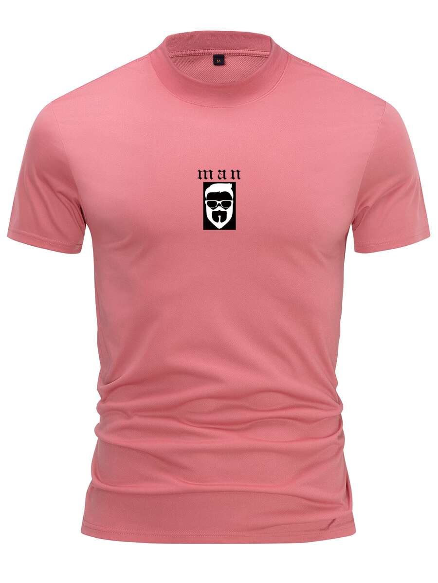 Manfinity Homme 男士字母任務圖案小高領T恤 - 珊瑚粉 - 查看 1