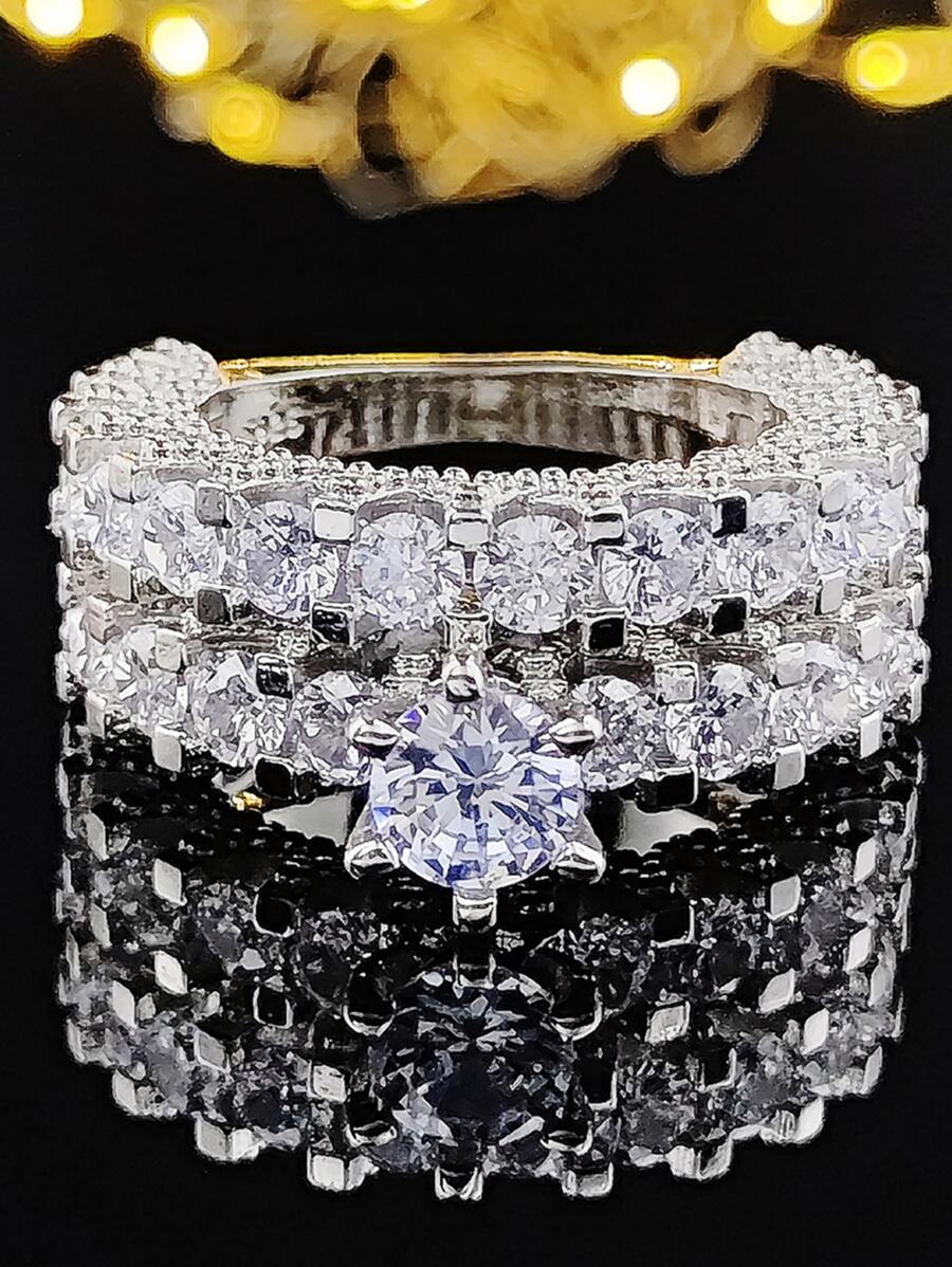 MOONSO 2 cái/bộ Nhẫn trang trí kim cương giả - trắng - Xem 1