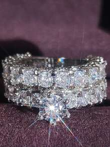 MOONSO 2 cái/bộ Nhẫn trang trí kim cương giả - trắng - Xem 2