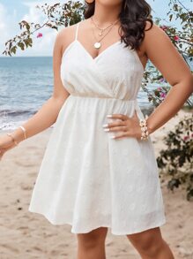 SHEIN Clasi Plus Swiss Dot Cami Dress - White - View 5