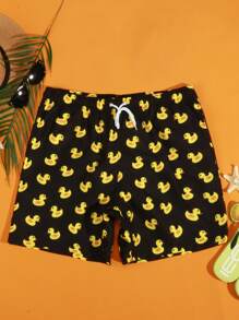 Manfinity Swimmode Men Duck Print Drawstring Waist Swim Trunks