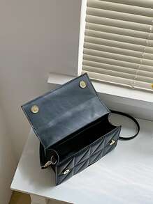 Bolsa cuadrada pequeño con cadena con tira minimalista unicolor negro - Negro - Ver 5