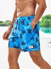 Surfspeed Men Animal Print Drawstring Waist Swim Trunks - Blue - View 1
