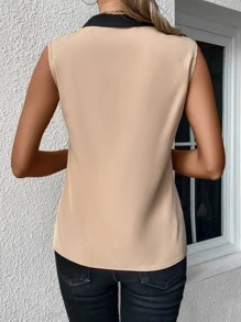 SHEIN Clasi Contrast Trim Sleeveless Blouse - Khaki - View 2