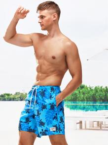 Surfspeed Men Animal Print Drawstring Waist Swim Trunks - Blue - View 8