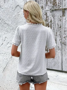 Breezaya Swiss Dot Guipure Lace Trim Blouse - White - View 2