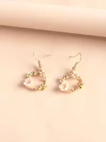 Bông tai hình tròn trang trí hoa - Màu Hồng baby - Xem 6