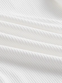 SHEIN Privé 大碼小高領泡泡袖緊身洋裝 - 白色 - 查看 3