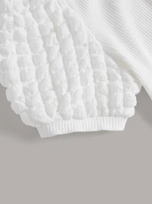 SHEIN Privé 大碼小高領泡泡袖緊身洋裝 - 白色 - 查看 4
