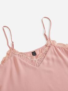 SHEIN Frenchy Contrast Guipure Lace Cami Top - Dusty Pink - View 5