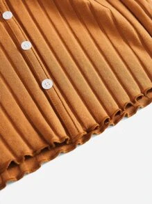 SHEIN Qutie Button Up Rib-knit Crop Top - Brown - View 5