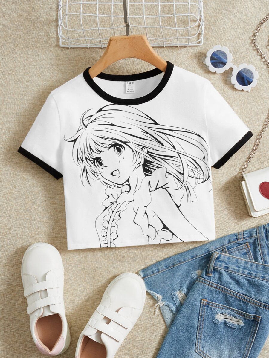 SHEIN Teen Girls' Casual Sports Crew Neck Short Sleeve T-Shirt With ...