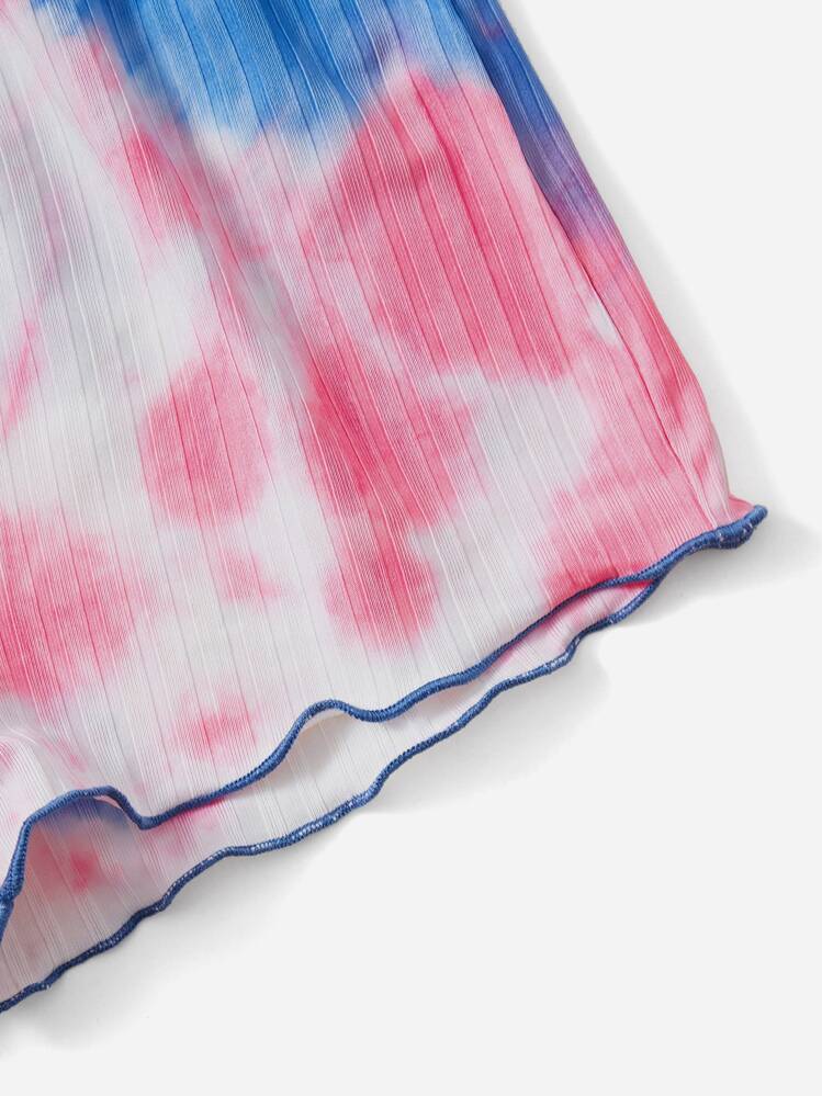 SHEIN Toddler Girls Tie Dye Lettuce Trim Tee & Shorts - Multicolor - View 4