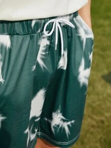 Manfinity 寬鬆版型男士灰染束口腰短褲 - 綠色 - 查看 4