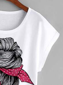 SHEIN LUNE Figure Graphic Batwing Sleeve Tee - White - View 4