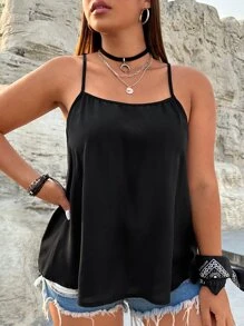 SHEIN Essnce Áo hai dây Plus Size Tương phản ren màu trơn Giải trí - màu đen - Xem 2