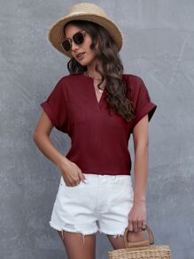 EMERY ROSE Áo sơ mi nữ Túi màu trơn Giải trí - Màu Đỏ Sâu - Xem 3