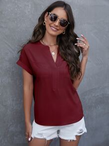 EMERY ROSE Áo sơ mi nữ Túi màu trơn Giải trí - Màu Đỏ Sâu - Xem 7