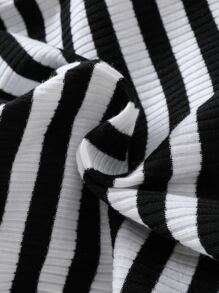 SHEIN Girls Striped Print Ruffle Hem 2 In 1 Tee - Black and White - View 4