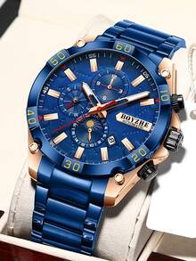 BOYZHE Men Calendars Moon Phase Display Mechanical Watch - Blue - View 2