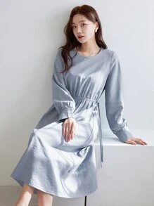 DAZY Solid A-line Dress - Dusty Blue - View 8