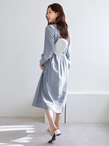 DAZY Solid A-line Dress - Dusty Blue - View 2