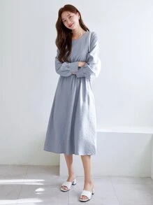 DAZY Solid A-line Dress - Dusty Blue - View 1