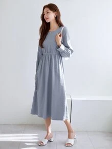 DAZY Solid A-line Dress - Dusty Blue - View 6