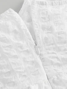 SHEIN MOD 前蝴蝶結褶邊吊帶連體短褲 - 白色 - 查看 3