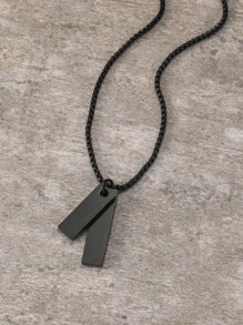 男士幾何吊墜項鍊不銹鋼龐克嘻哈風格 - 黑色 - 查看 6